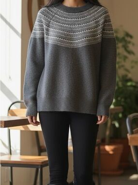 Women's Wind River Dark Gray Fair Isle Yoke Crewneck Sweater